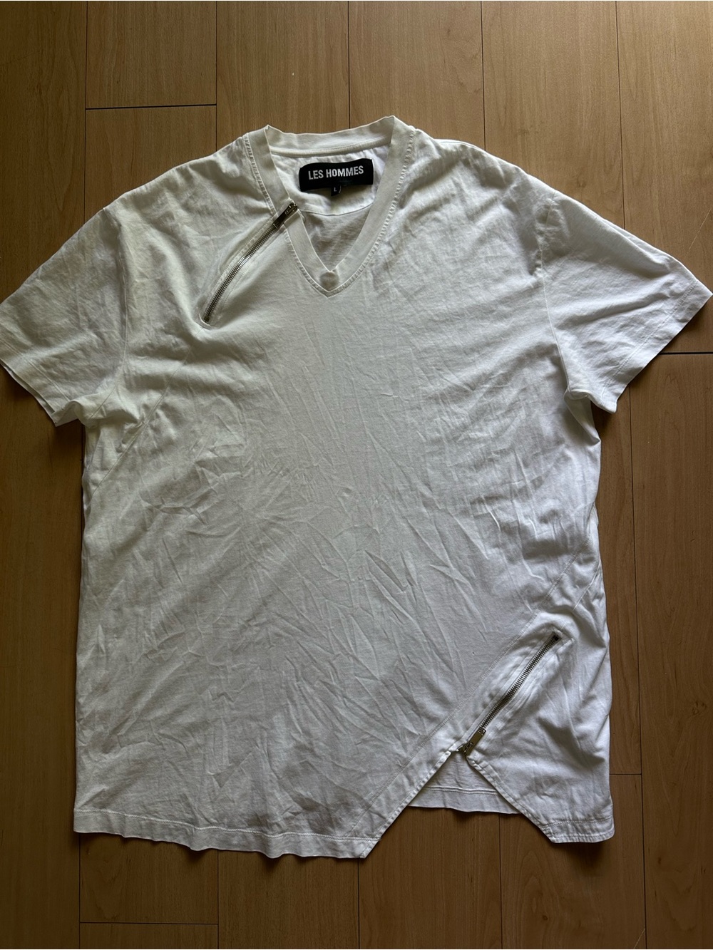 Les Hommes White Zip Tshirt Made In Portugal 100% Cotton